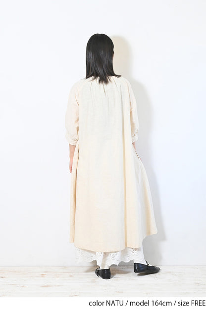 【08Mab】綿麻多ボタンワンピース