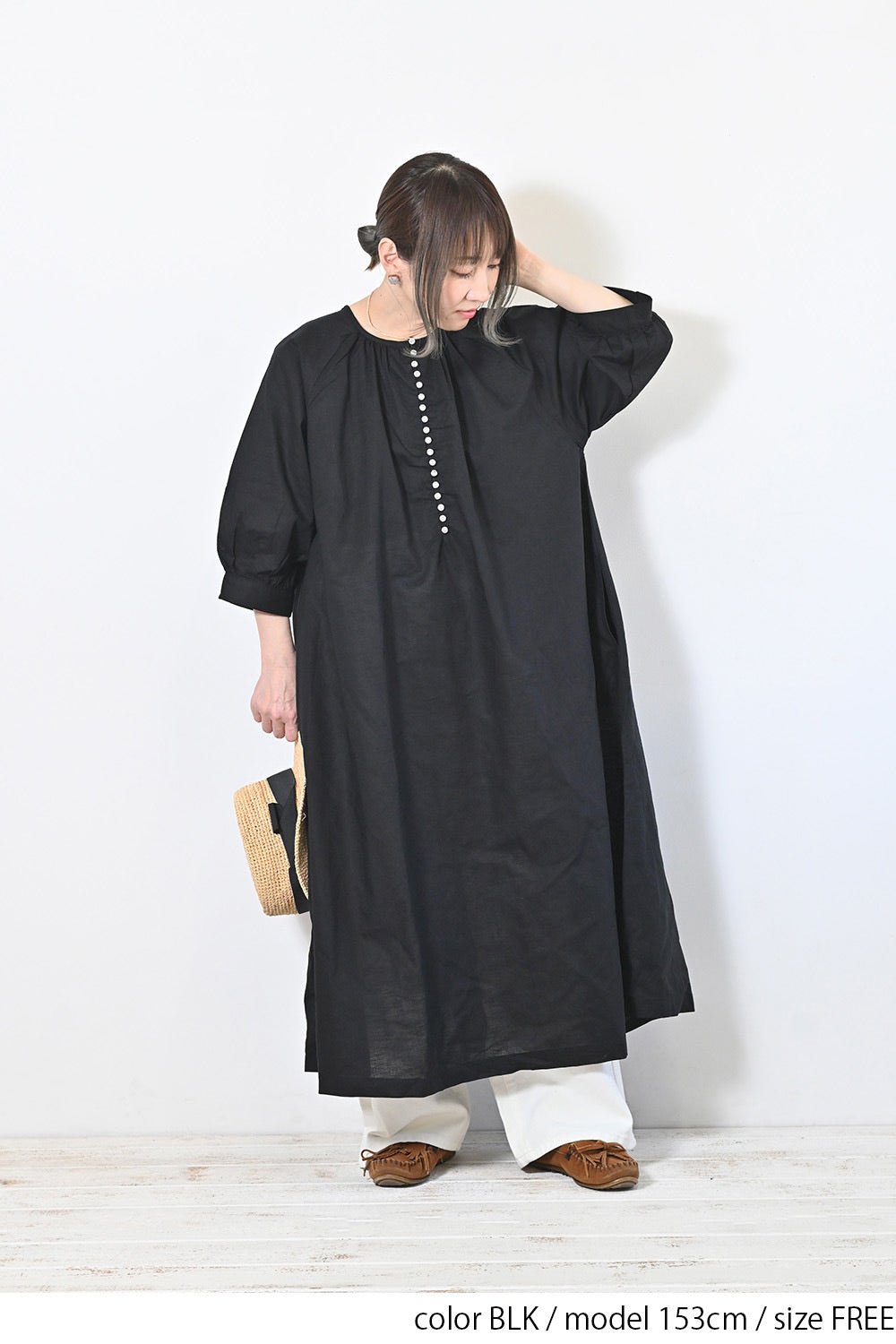 【08Mab】綿麻多ボタンワンピース