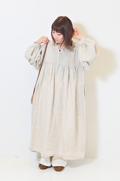 ≪SALE≫【08Mab】Linen Pintuck Dress