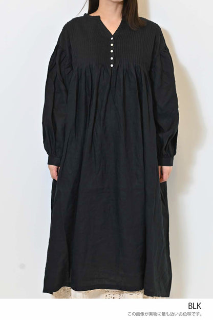 ≪SALE≫【08Mab】Linen Pintuck Dress
