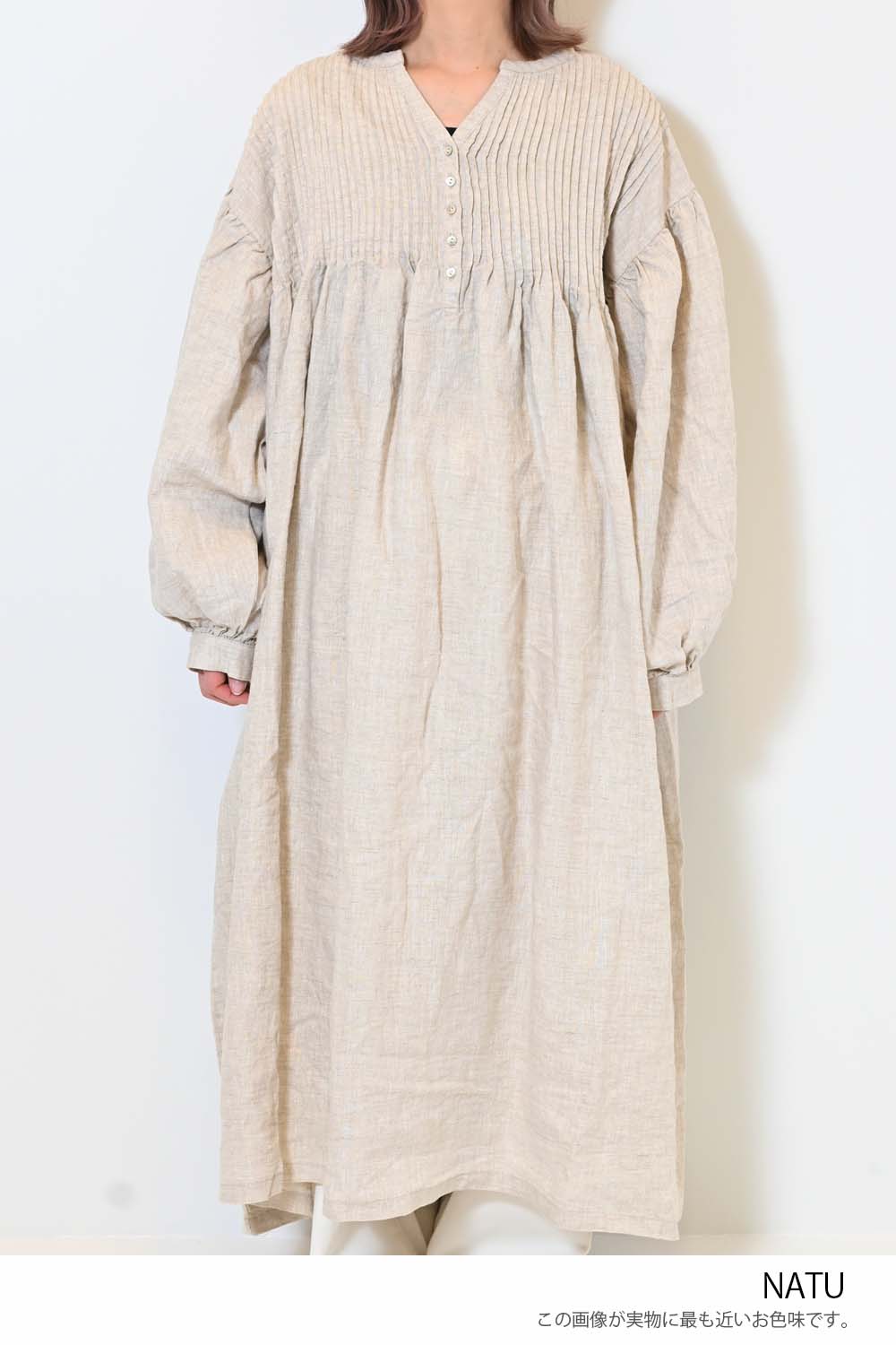 ≪SALE≫【08Mab】Linen Pintuck Dress