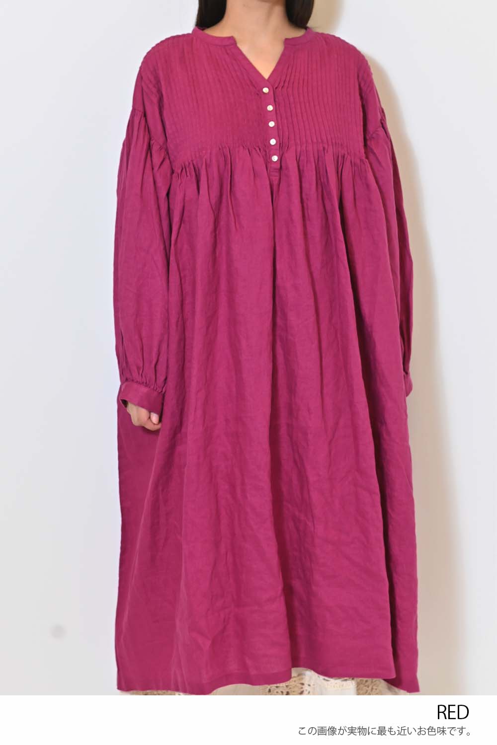 ≪SALE≫【08Mab】Linen Pintuck Dress