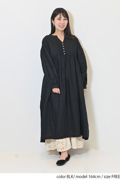 ≪SALE≫【08Mab】Linen Pintuck Dress