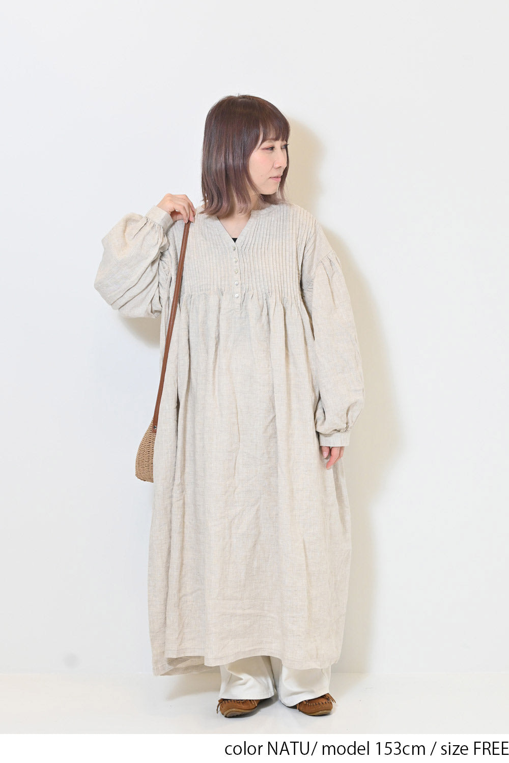 ≪SALE≫【08Mab】Linen Pintuck Dress
