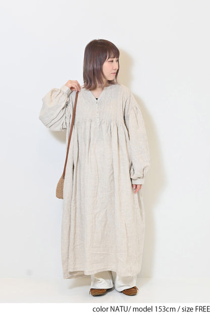 ≪SALE≫【08Mab】Linen Pintuck Dress