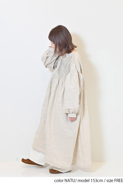 ≪SALE≫【08Mab】Linen Pintuck Dress