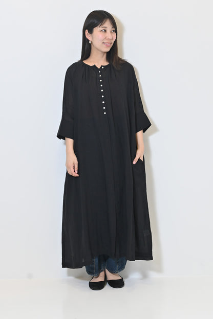 ≪SALE≫【08Mab】Ramie Crinkled Fly Front Dress