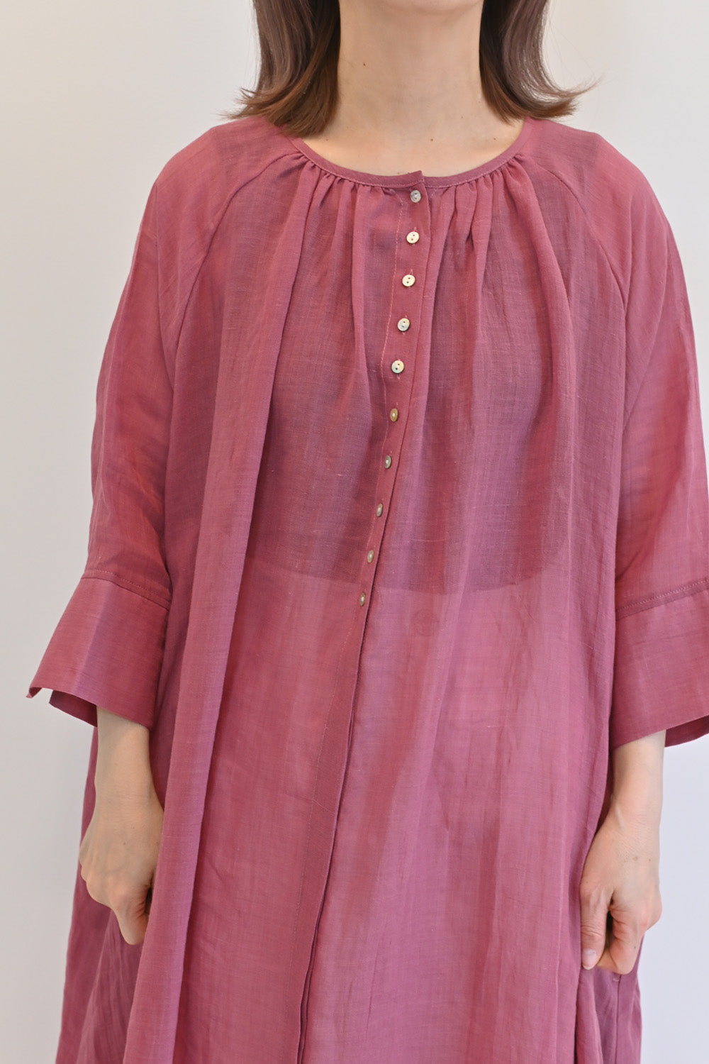 ≪SALE≫【08Mab】Ramie Crinkled Fly Front Dress