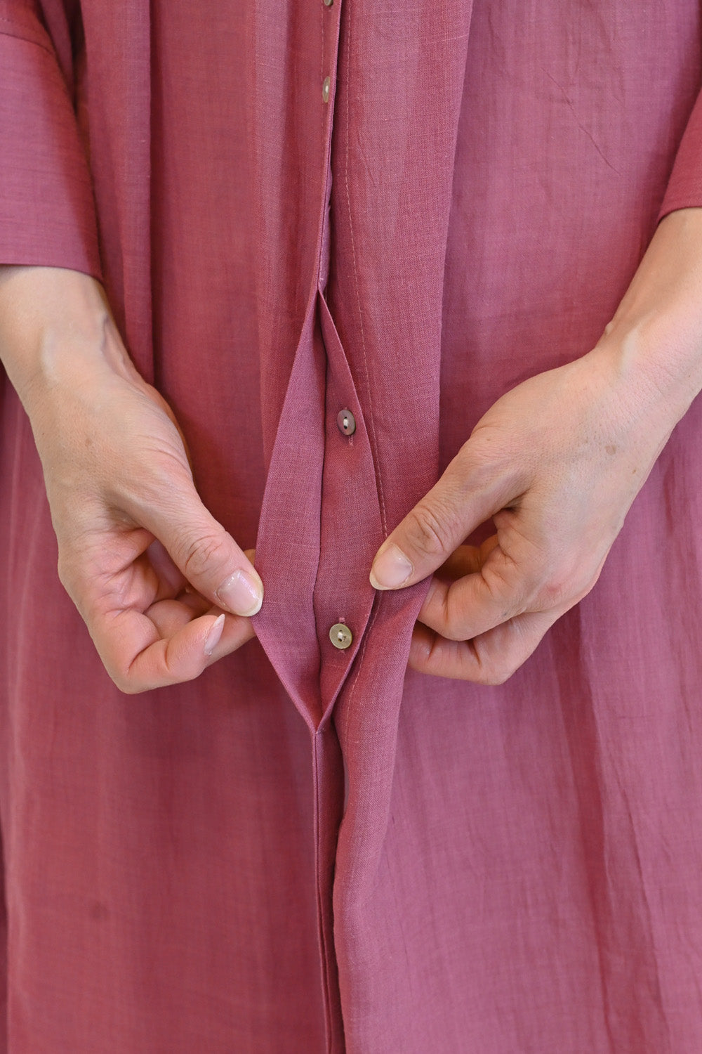 ≪SALE≫【08Mab】Ramie Crinkled Fly Front Dress