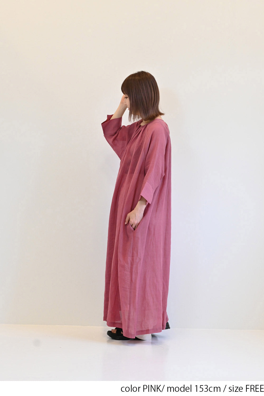 ≪SALE≫【08Mab】Ramie Crinkled Fly Front Dress