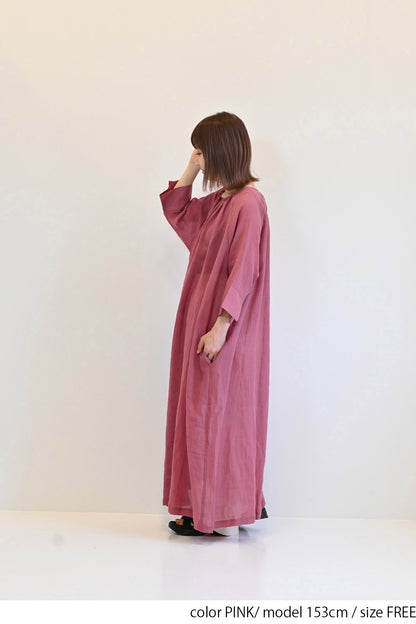 ≪SALE≫【08Mab】Ramie Crinkled Fly Front Dress