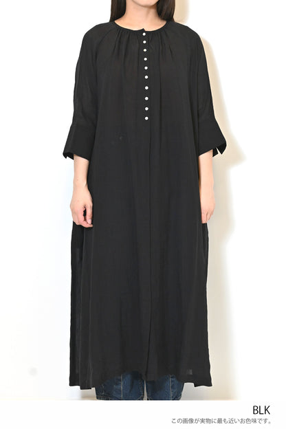 ≪SALE≫【08Mab】Ramie Crinkled Fly Front Dress