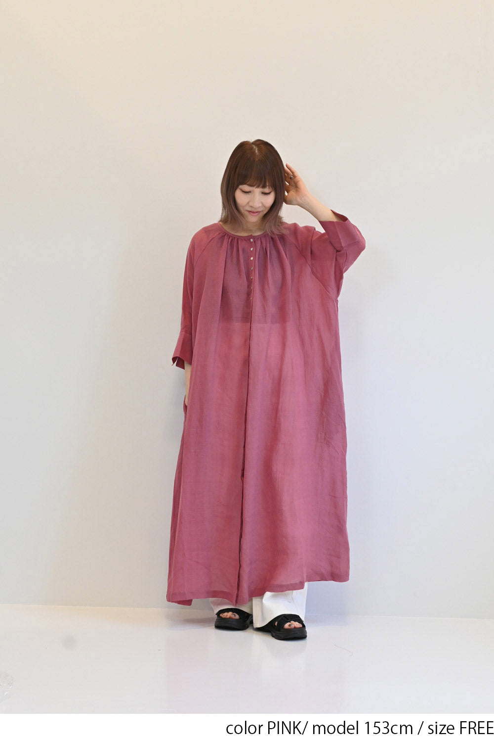≪SALE≫【08Mab】Ramie Crinkled Fly Front Dress