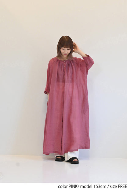 ≪SALE≫【08Mab】Ramie Crinkled Fly Front Dress