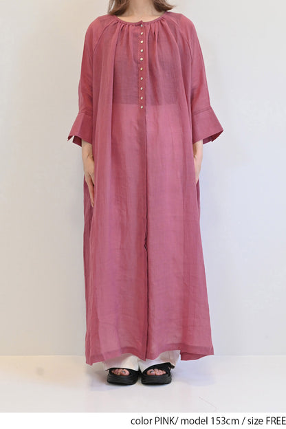 ≪SALE≫【08Mab】Ramie Crinkled Fly Front Dress