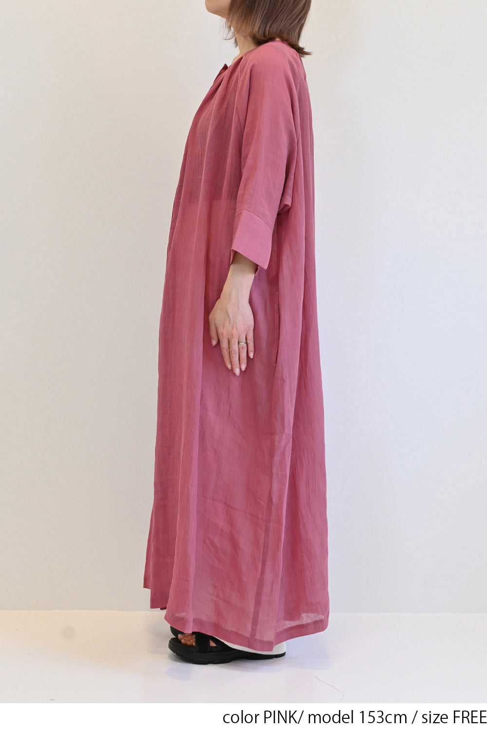 ≪SALE≫【08Mab】Ramie Crinkled Fly Front Dress