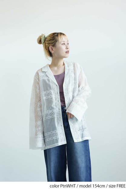 ≪SALE≫Patchwork-Style Full Embroidered Shirt Jacket