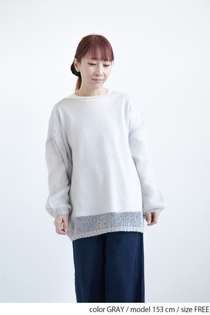 モヘアタッチローゲージシアープルオーバー