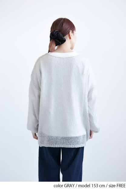 モヘアタッチローゲージシアープルオーバー