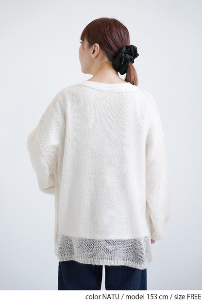 モヘアタッチローゲージシアープルオーバー