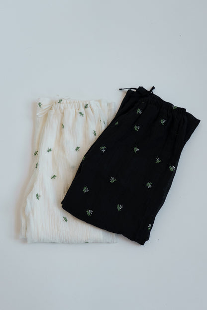 ≪SALE≫Sheer Small Flower Embroidered Loose Pants