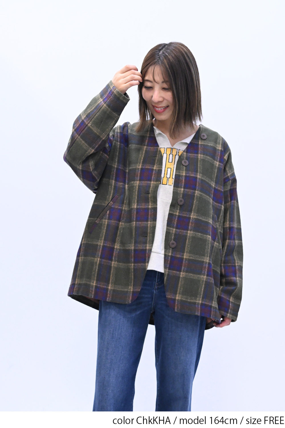【GENTIL】Vネックチェック柄コート