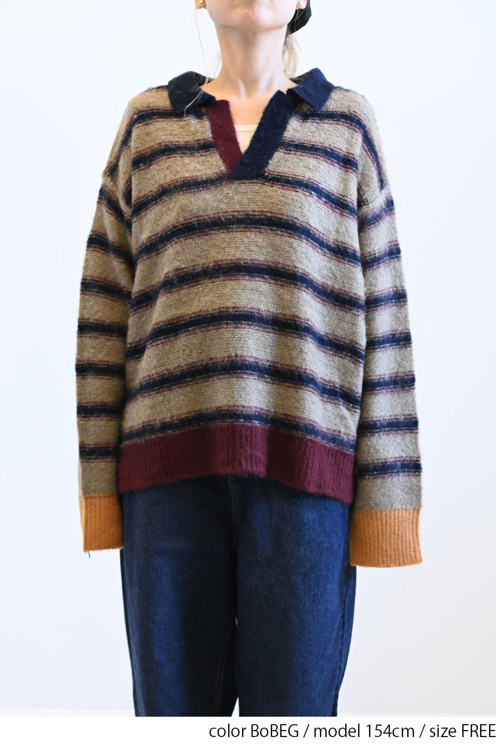 ≪SALE≫【GENTIL】Multi-Stripe Skipper Knit