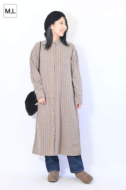 【no jean】両面起毛綾織チェックシャツワンピース
