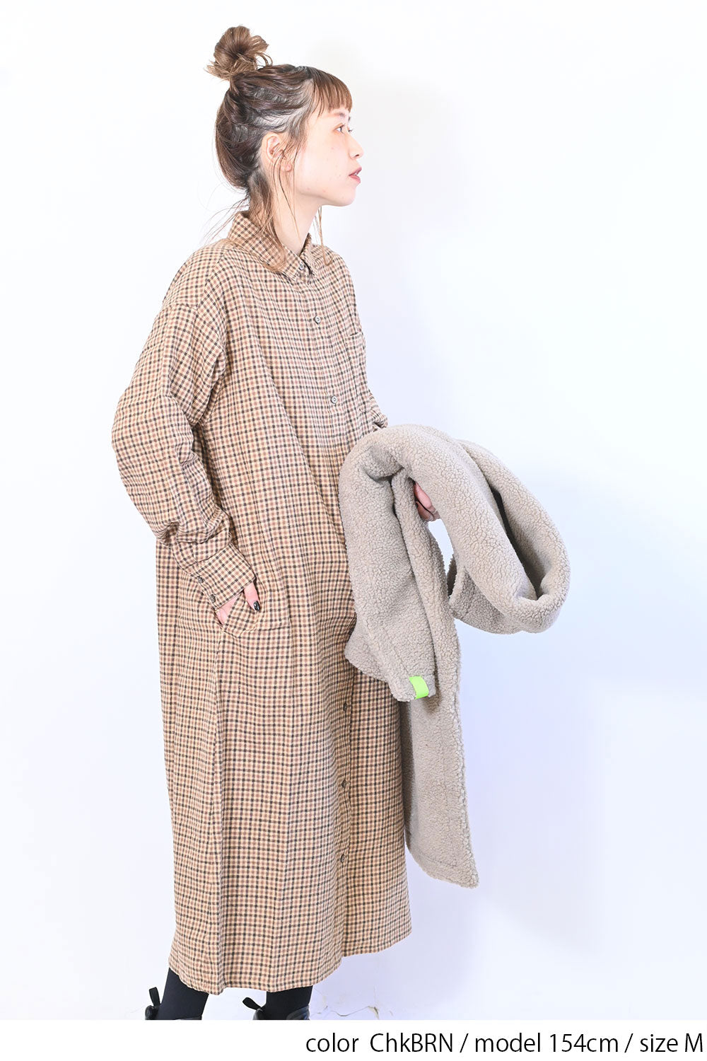 【no jean】両面起毛綾織チェックシャツワンピース