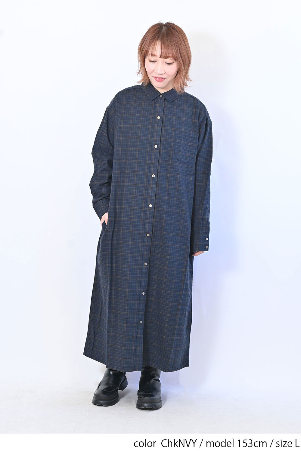 【no jean】両面起毛綾織チェックシャツワンピース