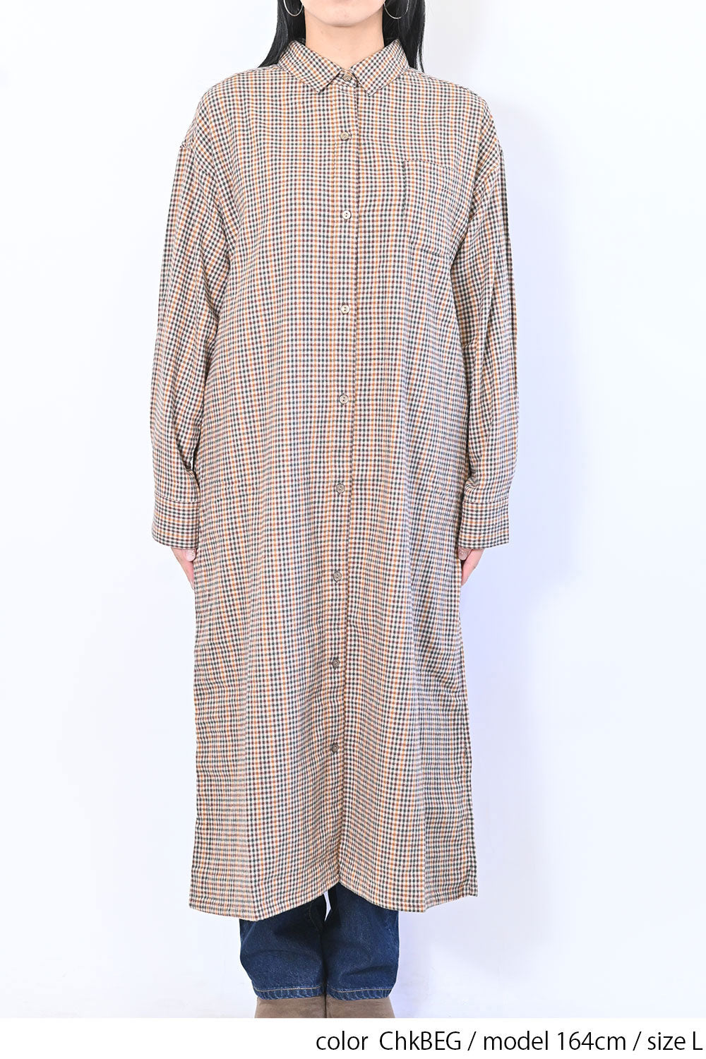 【no jean】両面起毛綾織チェックシャツワンピース