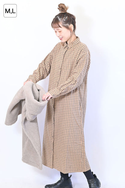 【no jean】両面起毛綾織チェックシャツワンピース