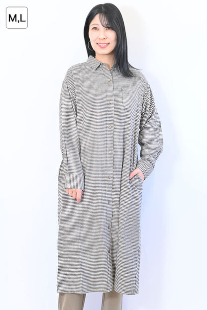 【no jean】両面起毛綾織チェックシャツワンピース