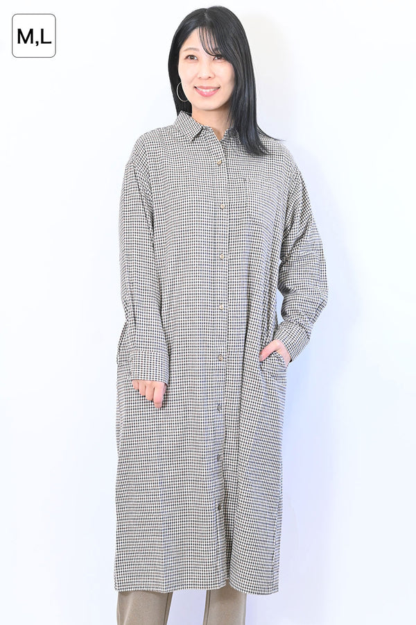 ≪SALE≫【no jean】両面起毛綾織チェックシャツワンピース