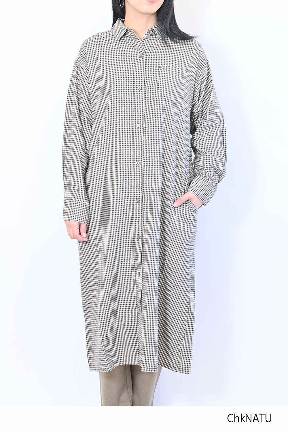 【no jean】両面起毛綾織チェックシャツワンピース