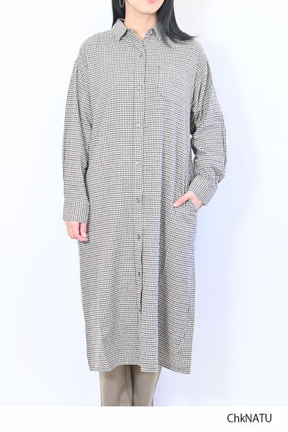 【no jean】両面起毛綾織チェックシャツワンピース