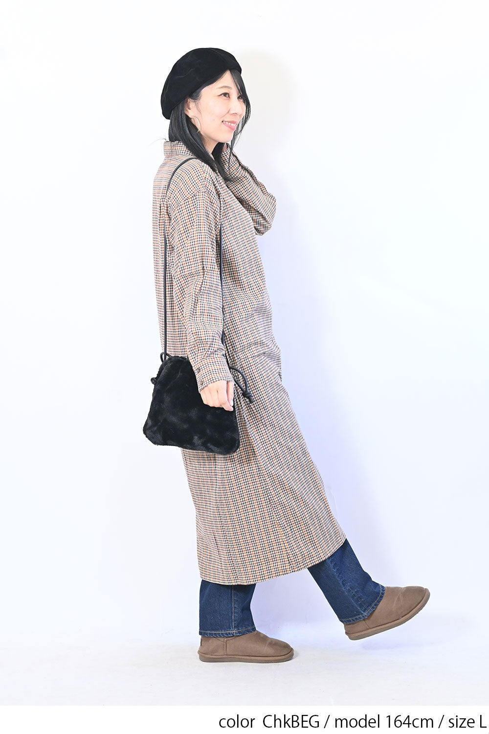 【no jean】両面起毛綾織チェックシャツワンピース