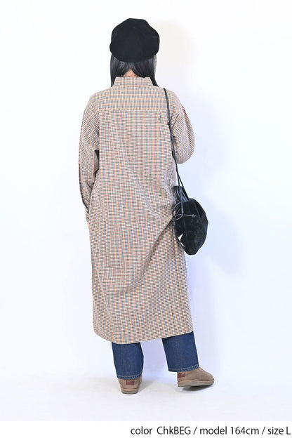 【no jean】両面起毛綾織チェックシャツワンピース