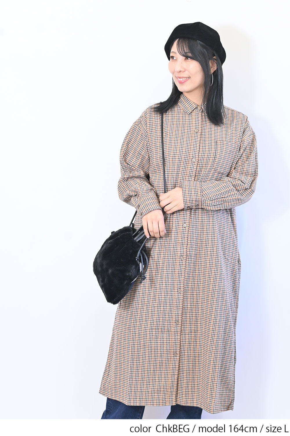 【no jean】両面起毛綾織チェックシャツワンピース
