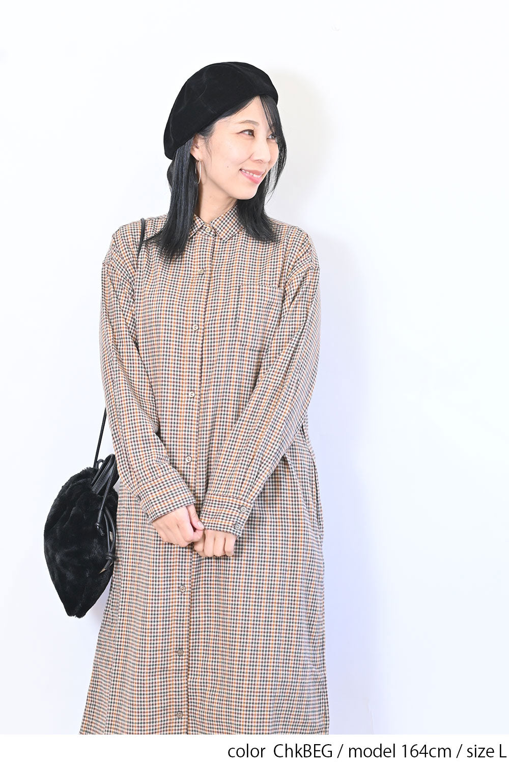 【no jean】両面起毛綾織チェックシャツワンピース