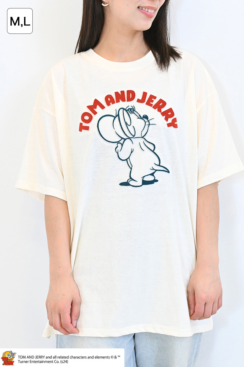 トムとジェリーハブラシ刺繍半袖TEE