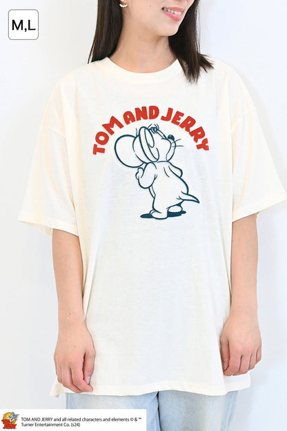 トムとジェリーハブラシ刺繍半袖TEE