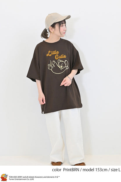 トムとジェリーハブラシ刺繍半袖TEE