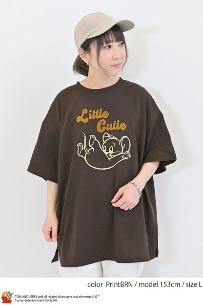 トムとジェリーハブラシ刺繍半袖TEE