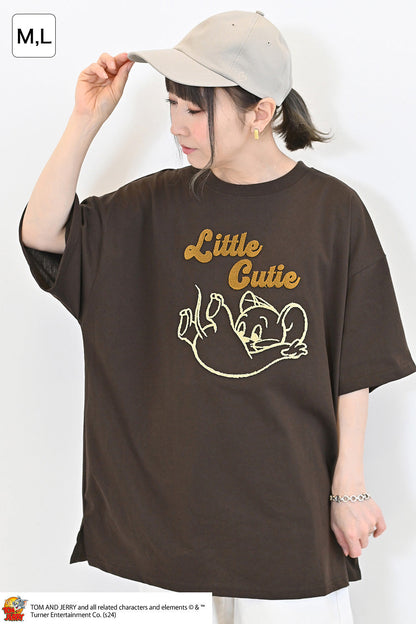 トムとジェリーハブラシ刺繍半袖TEE