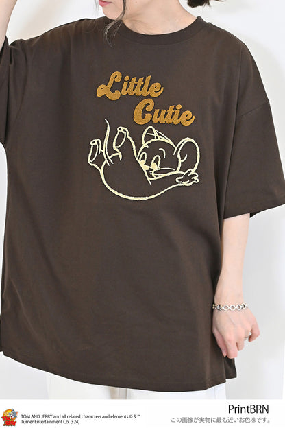 トムとジェリーハブラシ刺繍半袖TEE