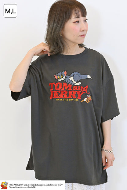 トムとジェリー総刺繍半袖TEE