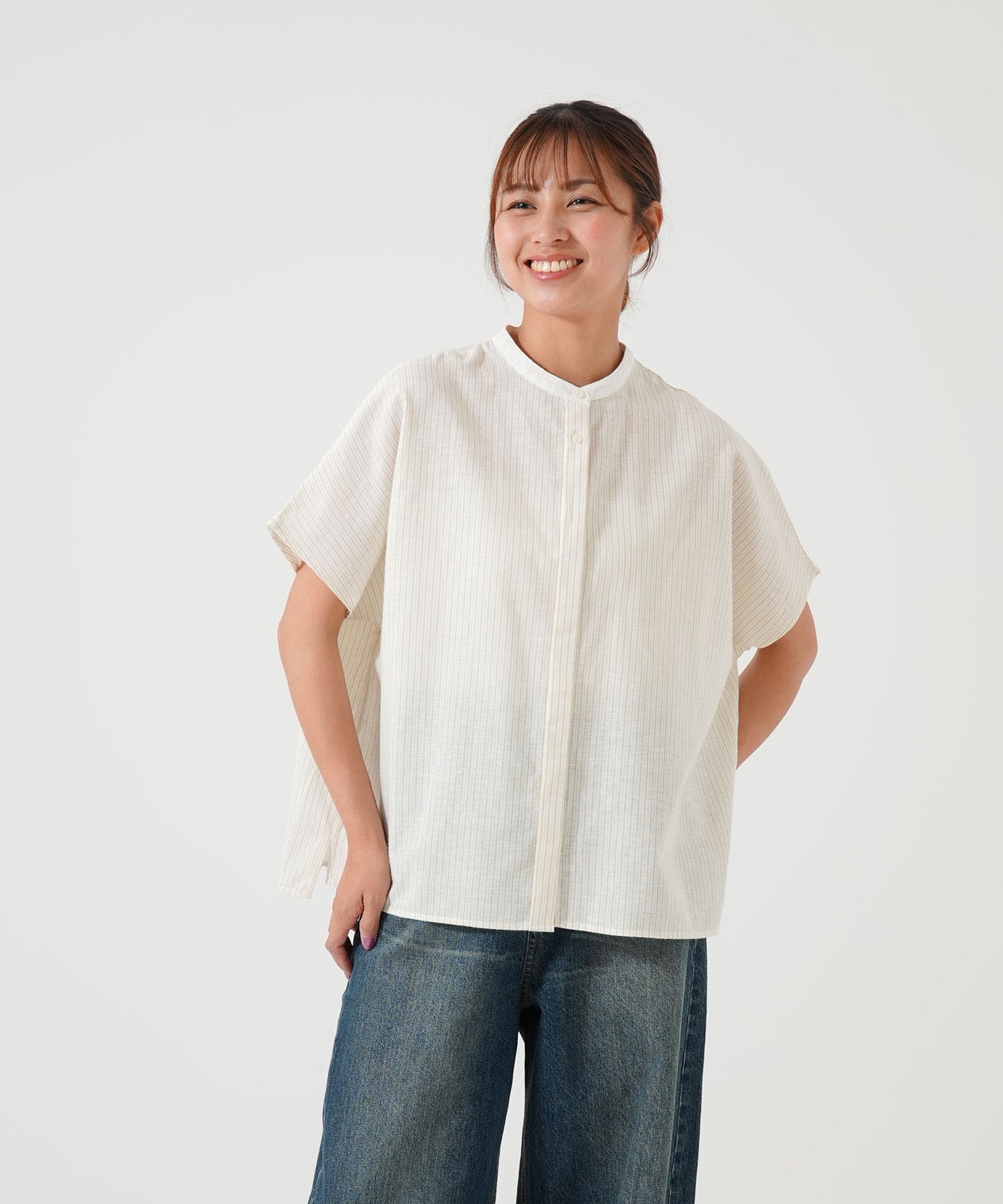 Cotton-linen short-sleeve shirt