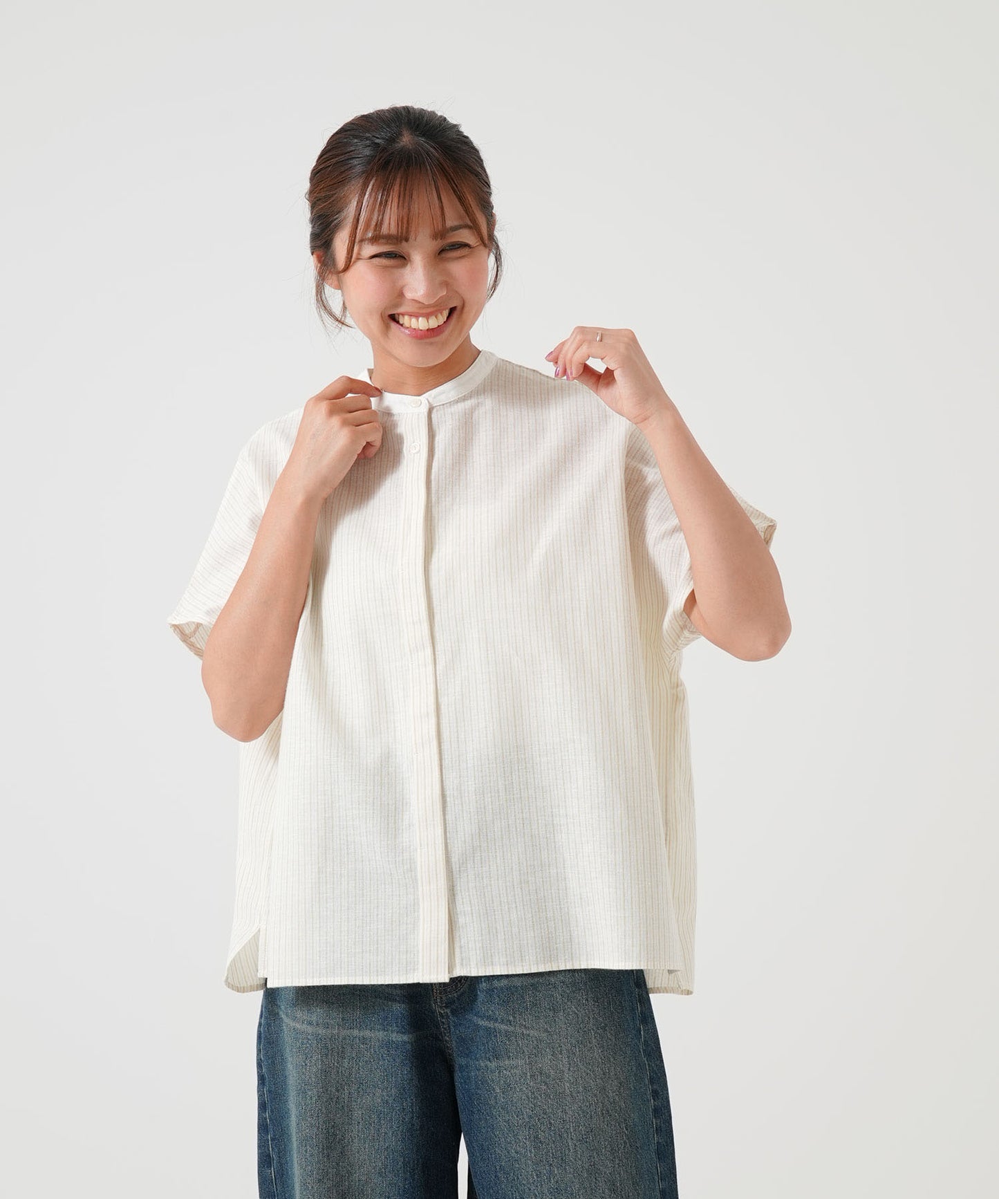 Cotton-linen short-sleeve shirt