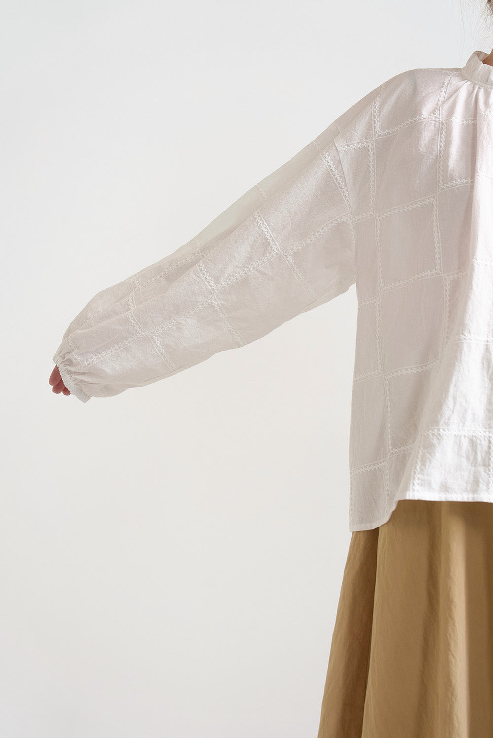 Square Embroidered Collar Frill Blouse
